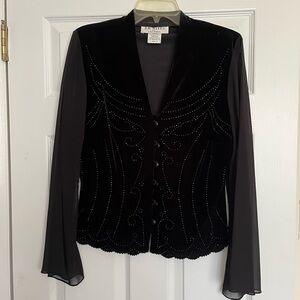 Black and silver embellished jacket with matching flare skirt